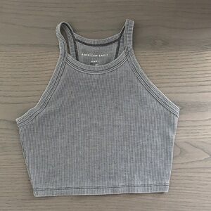 American Eagle By Payless Gray Ribbed Cropped Tank Top